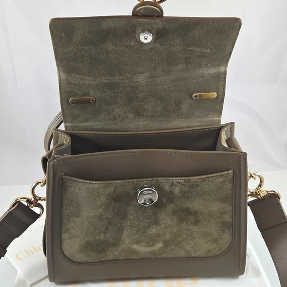 NEW $2250 Chloé Tess Suede & Leather Small Day Bag in Army Green - Picture 11 of 16